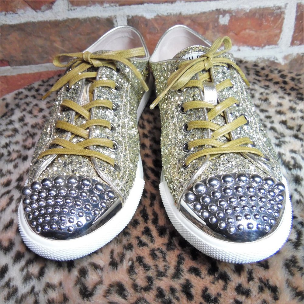 Prada Miu Miu Gold Glitter Sneakers